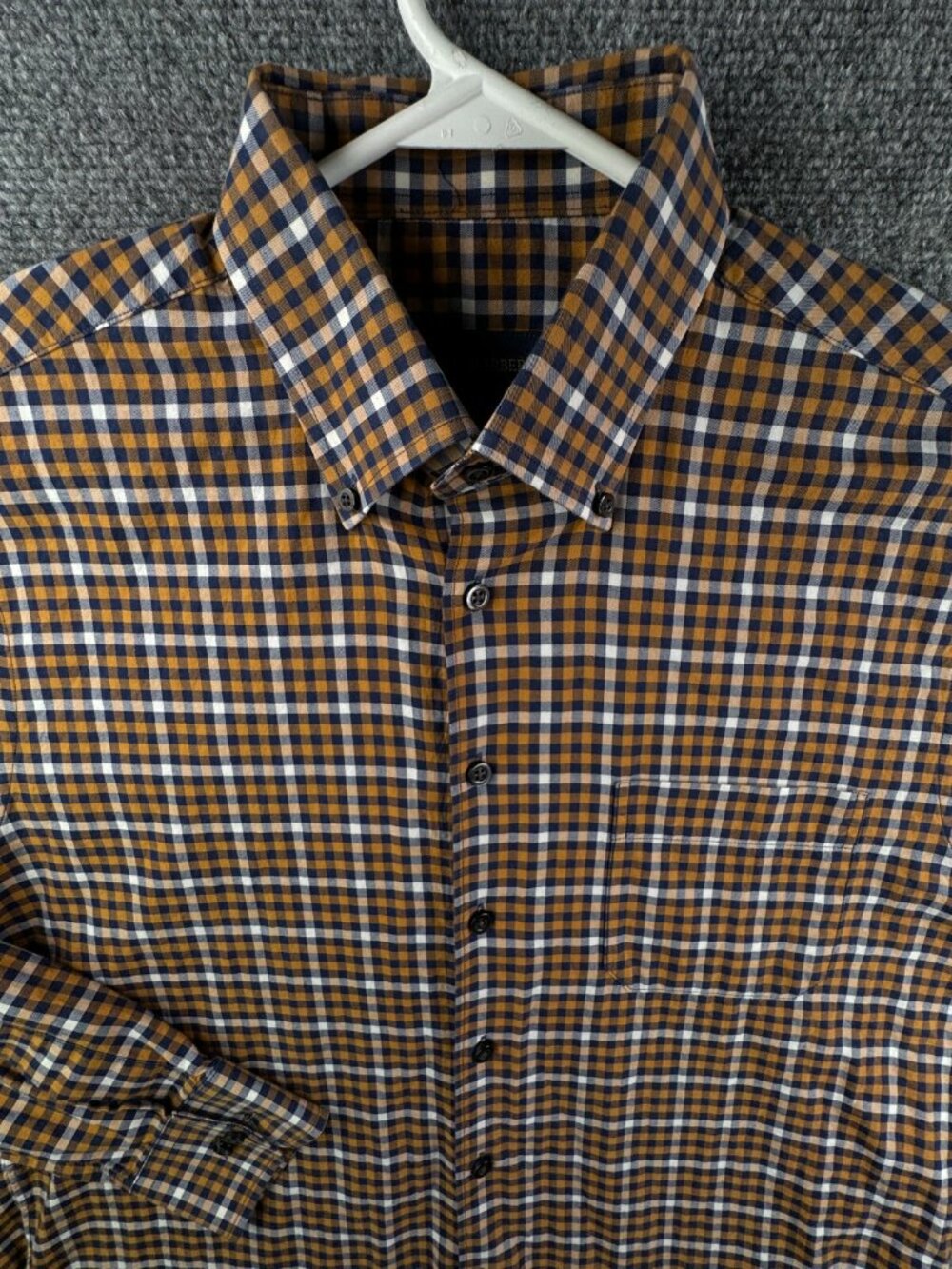 Scott Barber Blue Gold Check Long Sleeve Button Up Shirt Large Cotton Men Adult